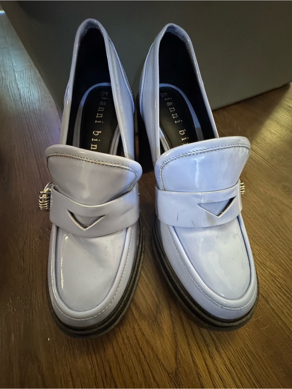Gianni Bini Light Blue Patent Platform Loafers with Gold Ring - Picture 6 of 6